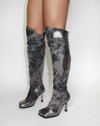 Gun Metal Silver Dark Gray Knee high Boots