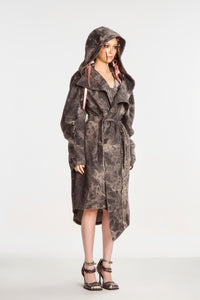 DARK GRAY KNEE LENGTH FALL BLAZER WITH HOOD