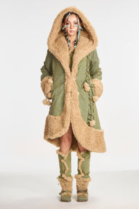Green sherpa A line long coat