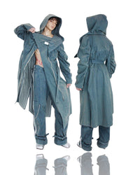 DARK BLUE KNEE LENGTH FALL BLAZER WITH HOOD