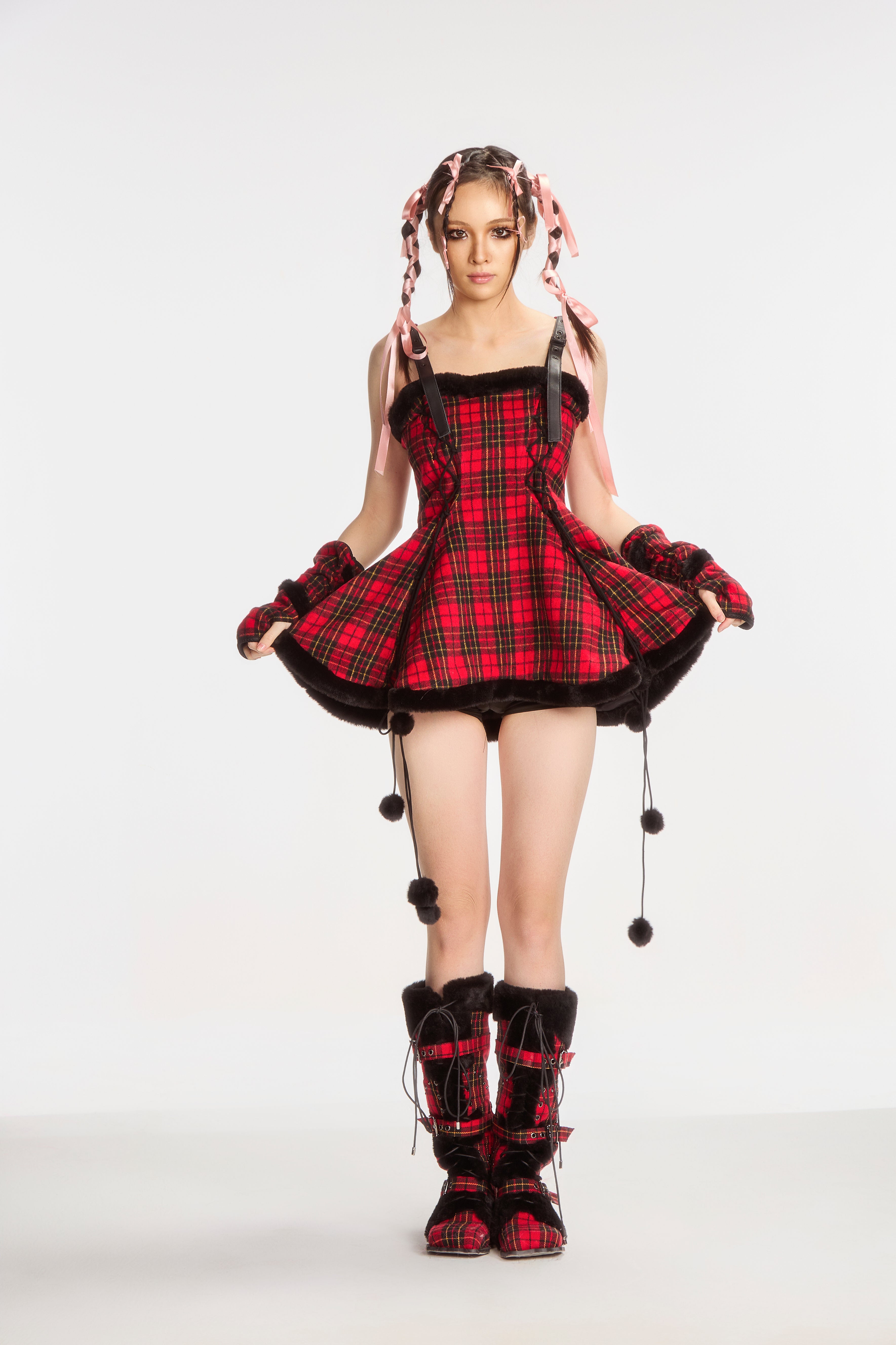 red plaid babydoll dress All Wrapped Up Bow Plaid Babydoll Mini Dress VICI