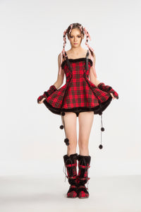 Red Plaid Baby doll Mini Dress