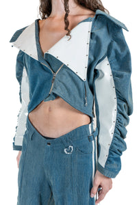 Navy Blue White Cropped Blazer