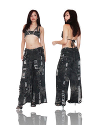 Dark Gray Frayed Denim Wide Leg pants